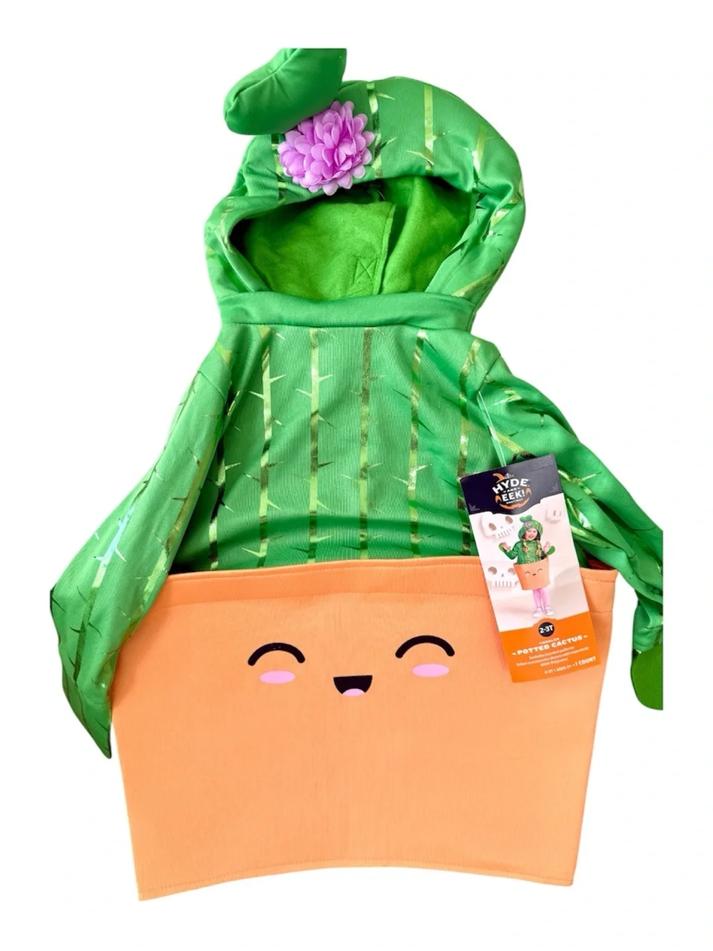 Kids Green Plant-in-Pot Halloween Costume with Orange Pot